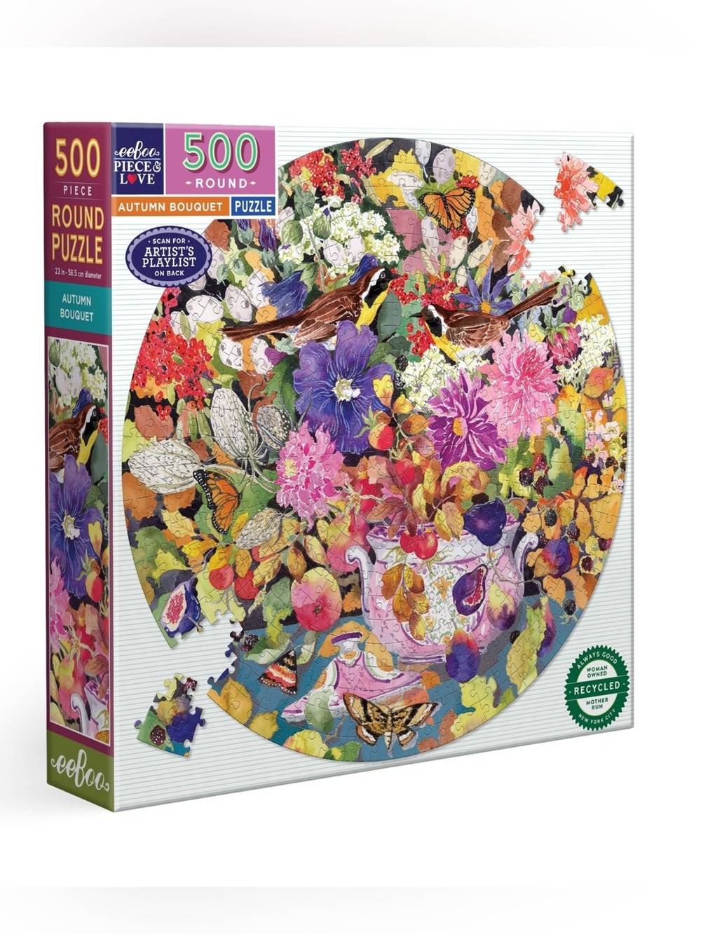 Eeboo 500 Piece Round Autumn Bouquet Jigsaw Puzzles
